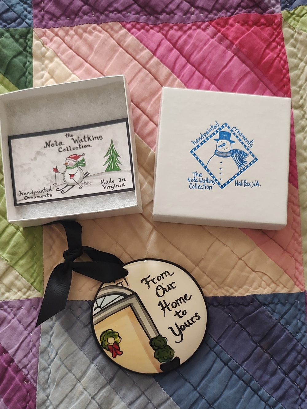 Cream 'From Our Home to Yours' Holiday Ornament with Black Ribbon